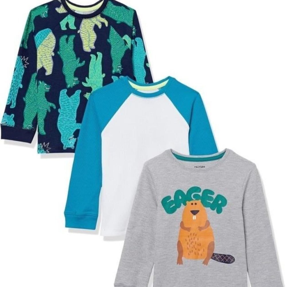 BOGO! Amazon Essentials 3 pack long sleeve lightweight shirts Beaver Dinosaur 4T